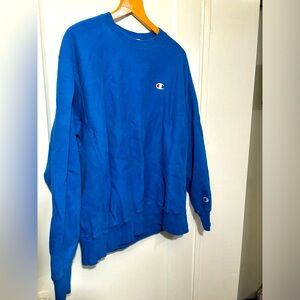Champion Reverse Weave Sweater small logo patch crewneck sweatshirt blue XL